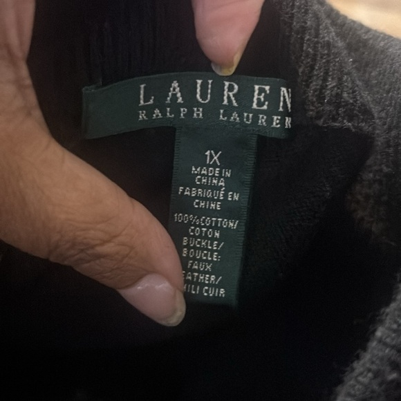 Lauren Ralph Lauren Black Cotton Sweater with Faux Leather Buckle - Picture 3 of 3